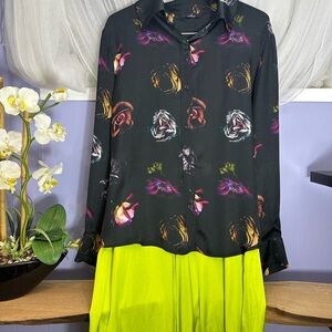 Floral Print Black Blouse